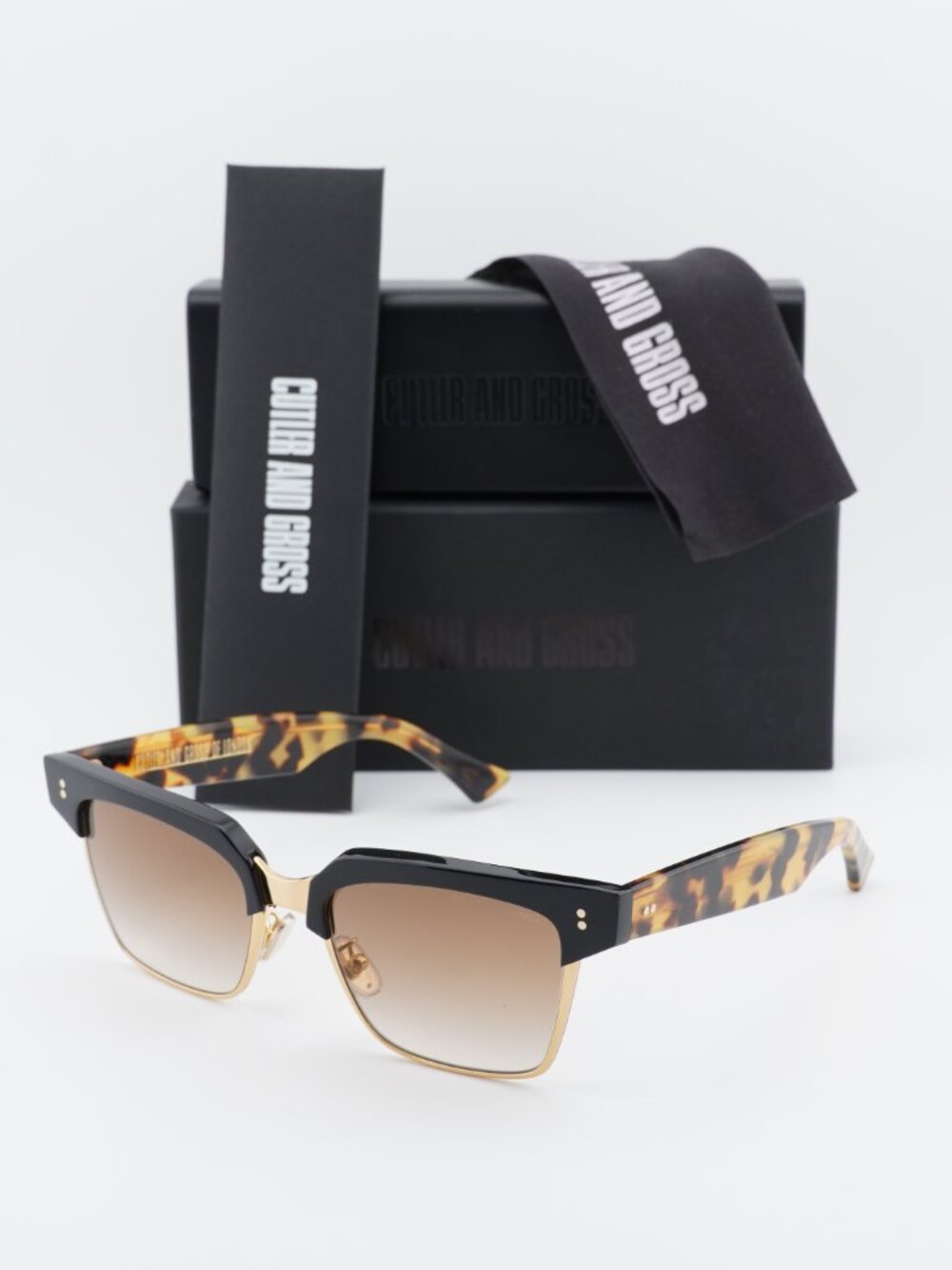 Cutler and Gross CG1348S 002 Sunglasses Black/Havana/Gold Rectangle Frame - Picture 10 of 10